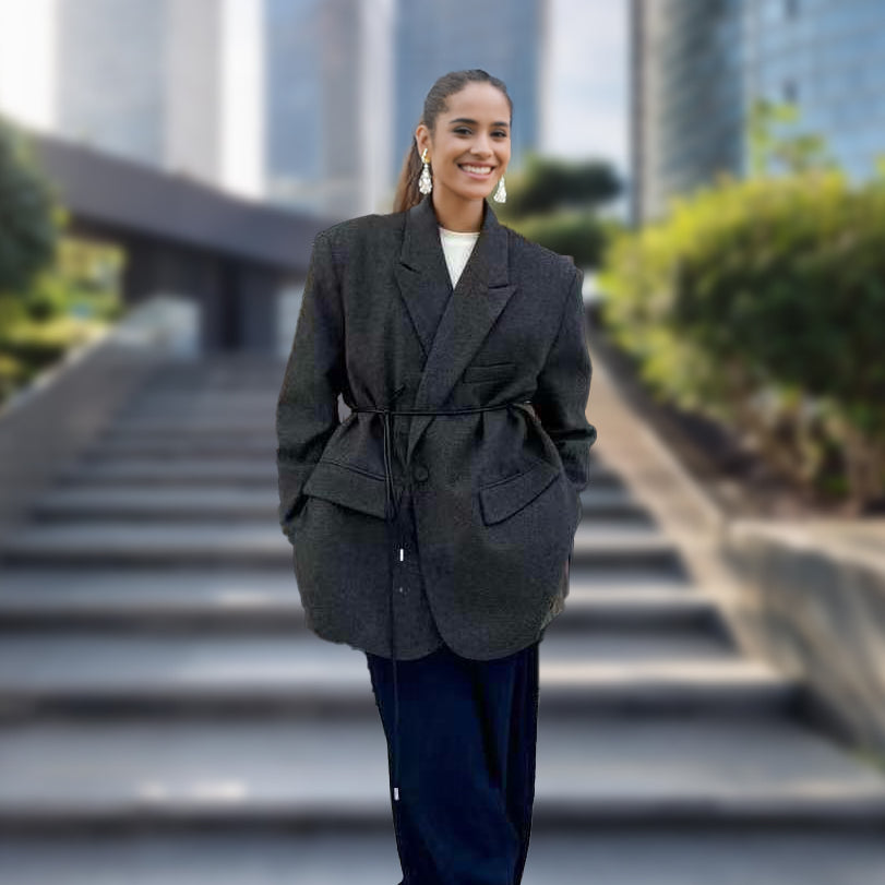 Conjuntos contemporáneos de dos piezas de blazer oversize con hombros anchos y pantalón holgado