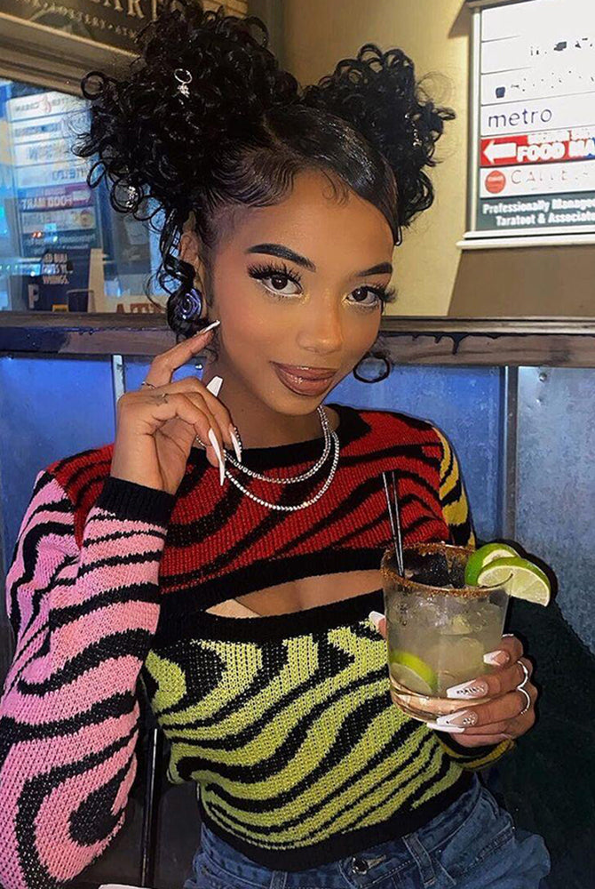 Autumn and Winter Knitted Sweater Color Blocking Women