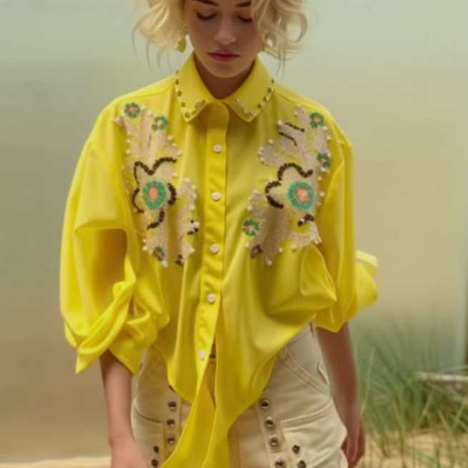 Sparkling Embroidery Short Shirt Top