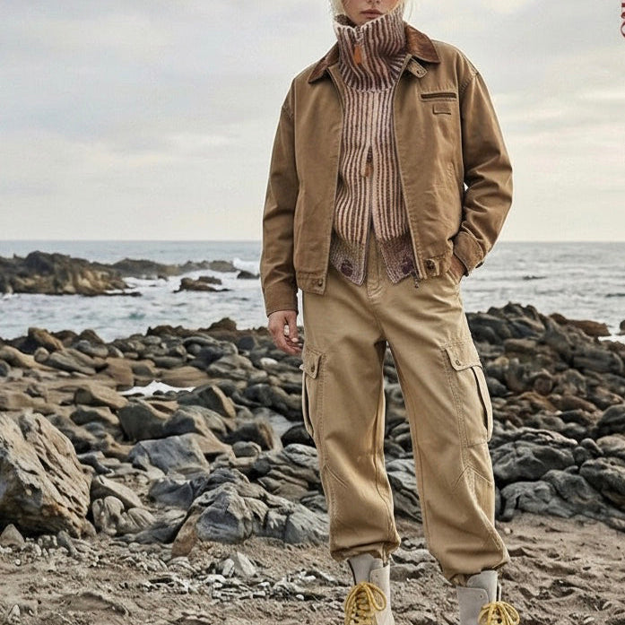 Workwear Utility Washed Canvas Jackets Unisex Loose Oversize