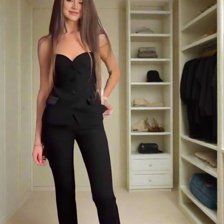 Button-Up Women's Tank Top & Pants Summer Suit Set – Chic and Stylish