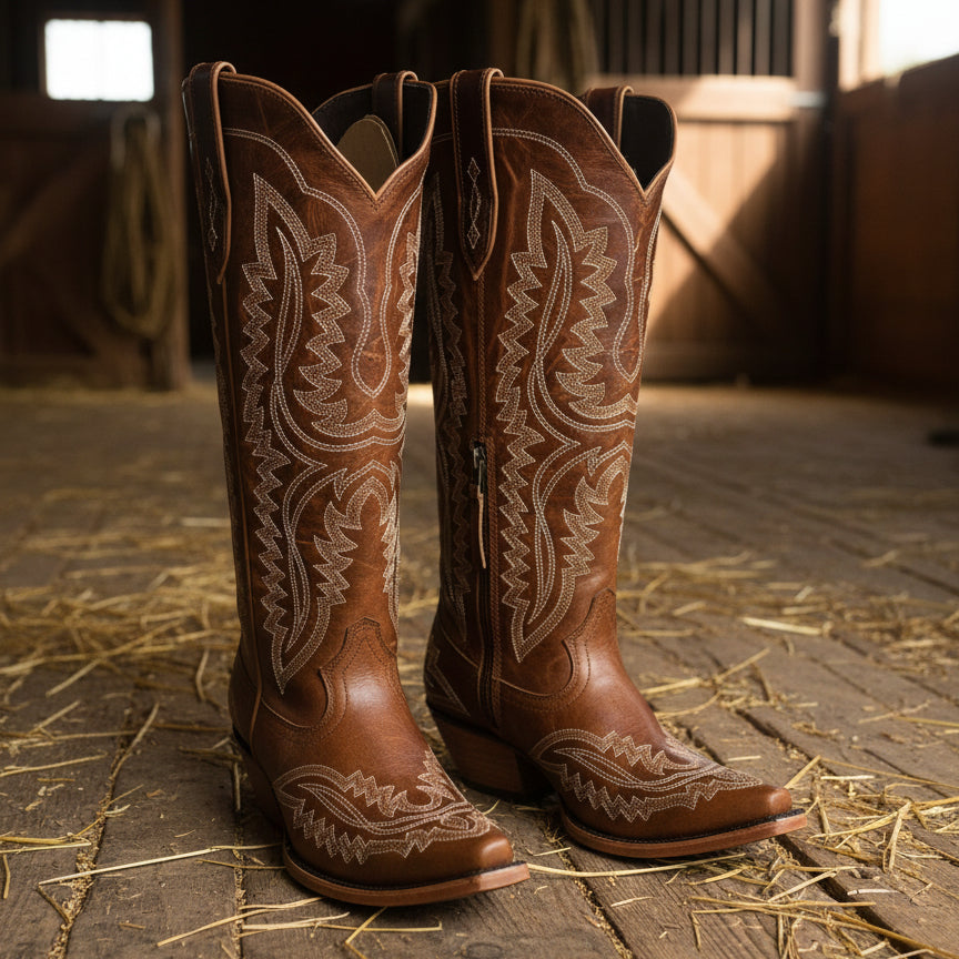 Ashore Brown Vintage Western Cowgirl Boots