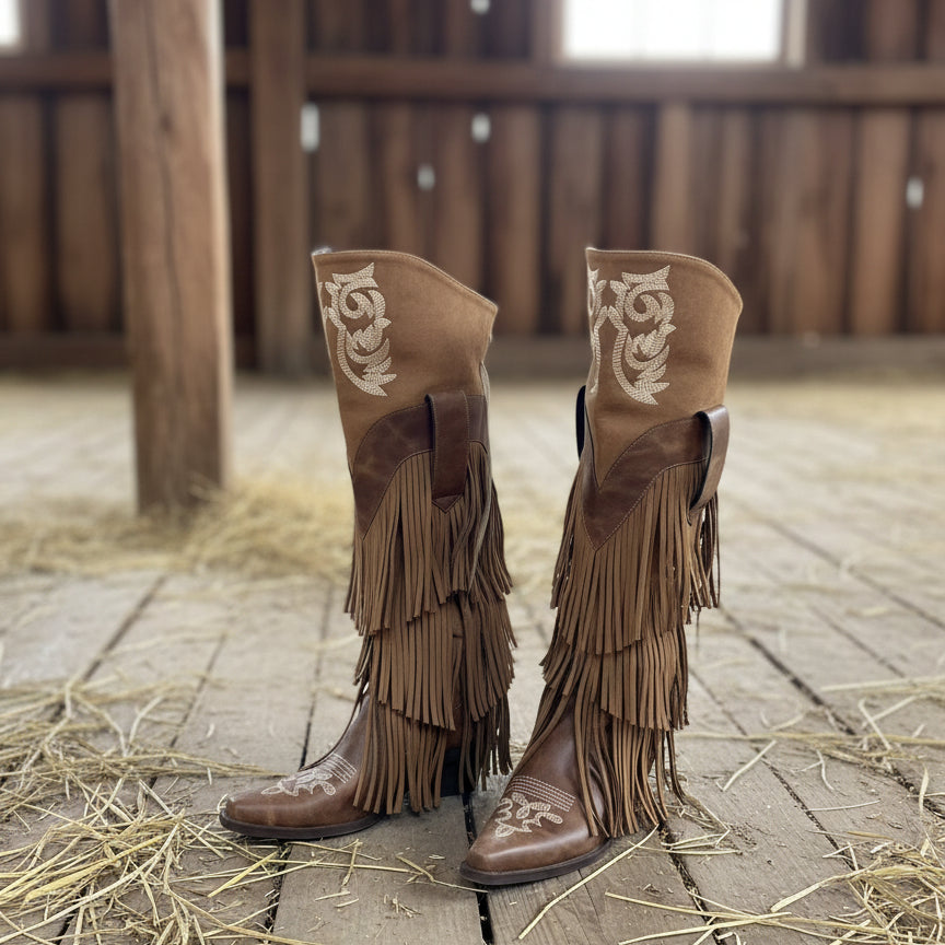 Ashore Layered Tassel Western Cowgirl Boots