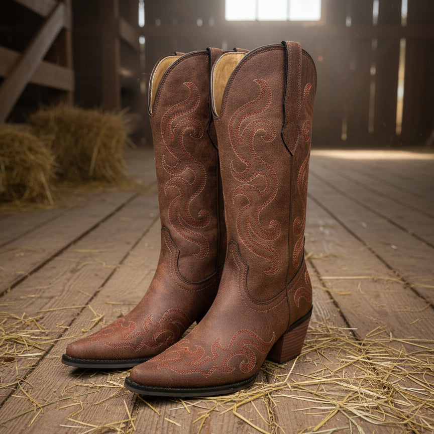 Ashore Western Shop Warm Khaki-brown Suede Cowgirl Boots