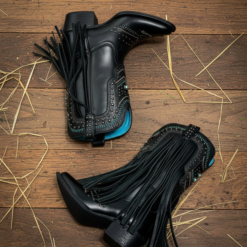 Western Tassel Cowgirl Black Craftsmanship Boots