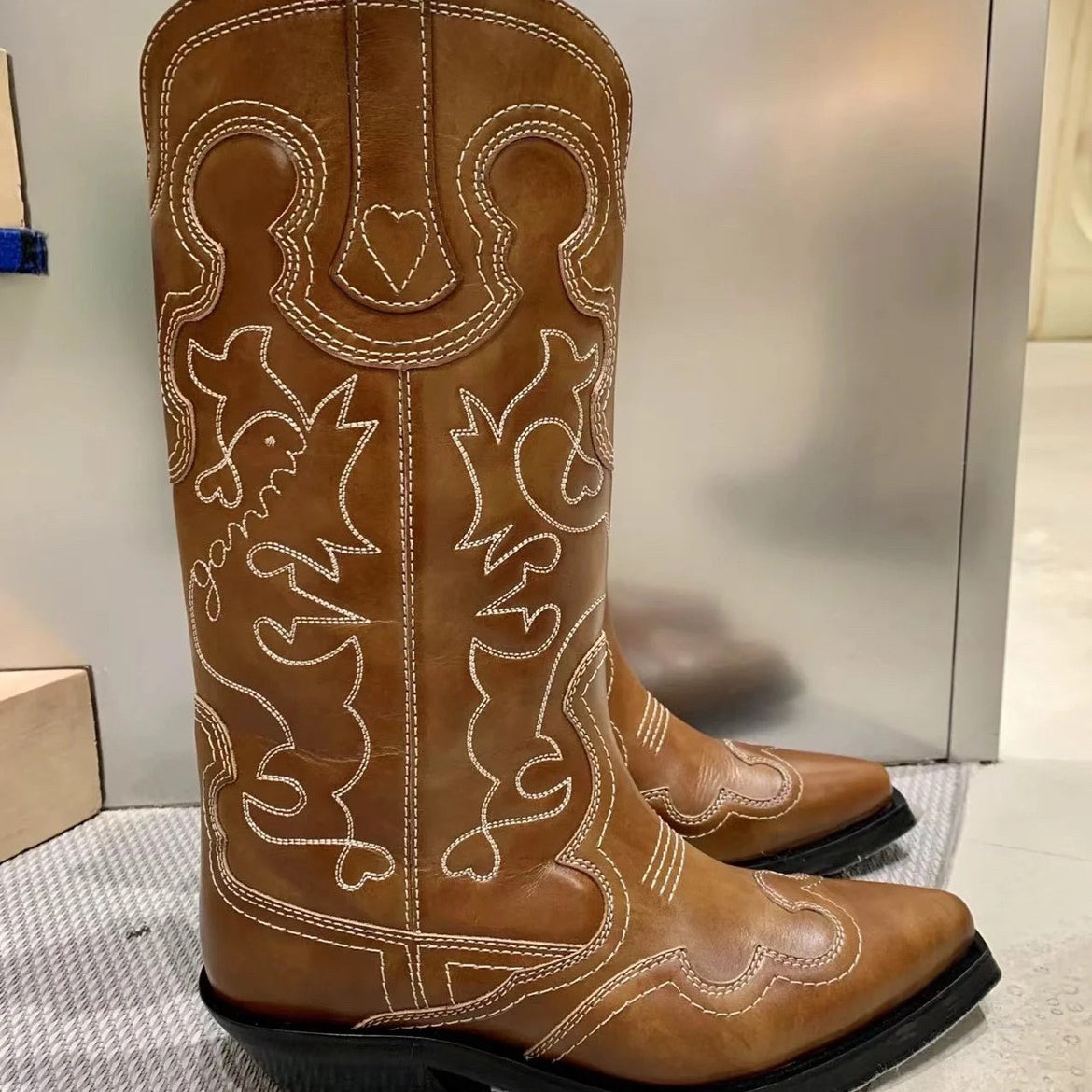 Fashion Blocking Embroidery Cowgirl Boots