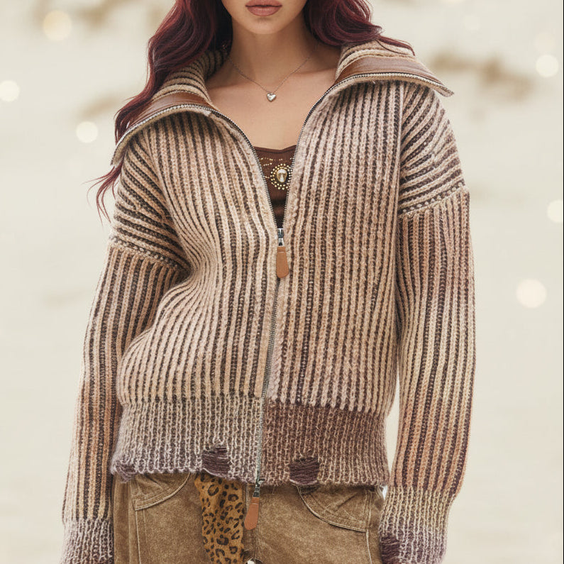 Workwear stone washed sweater cardigan