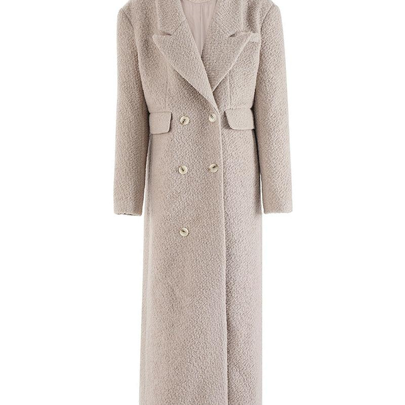 Ashore Shop Modern Women's Wool Blend Long Coat, featuring a double-breasted design with pocket