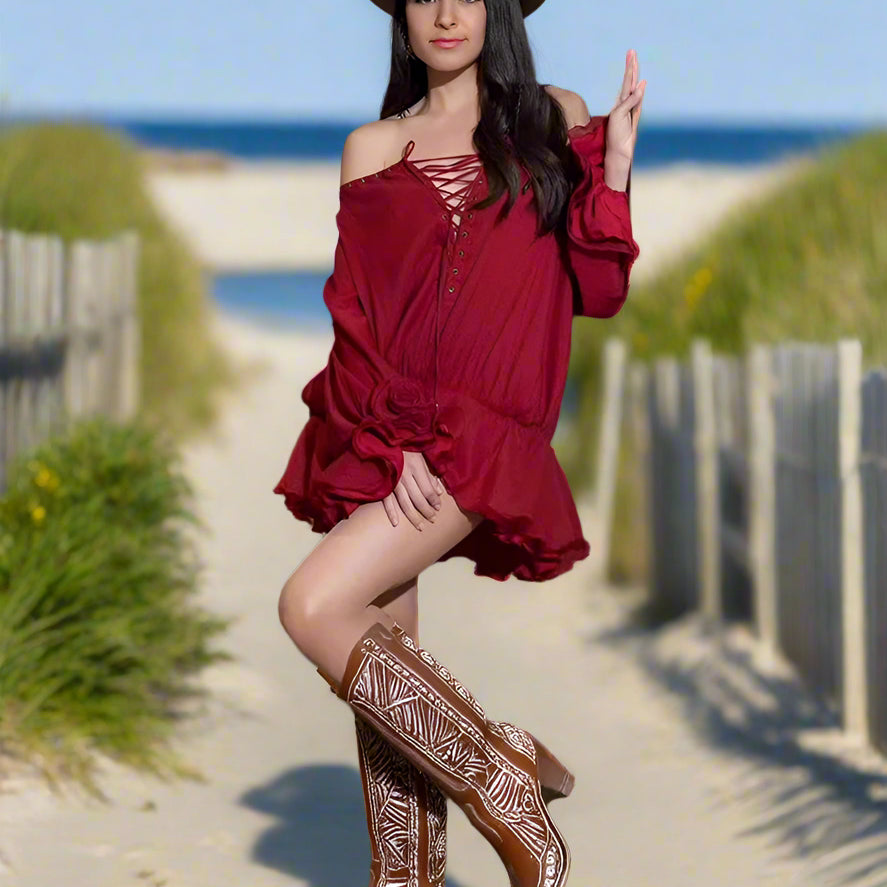 ASHORE charming white long-sleeve shirt dress