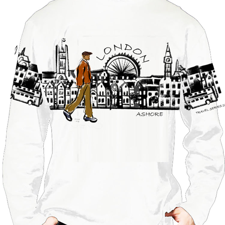 London-UK Ashore Travel Shirts- London-UK Series No. 232001 Artist Handpaint Long Sleeve Shirt EU Size 100% Cotton High Quality Gifts Tops