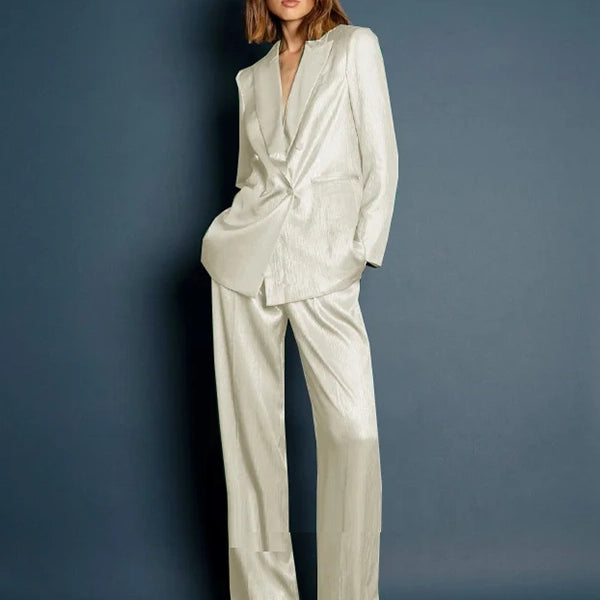Women 2 Pieces Elegant Women's Suits Woman Loose-fit-shiny-pant-suits