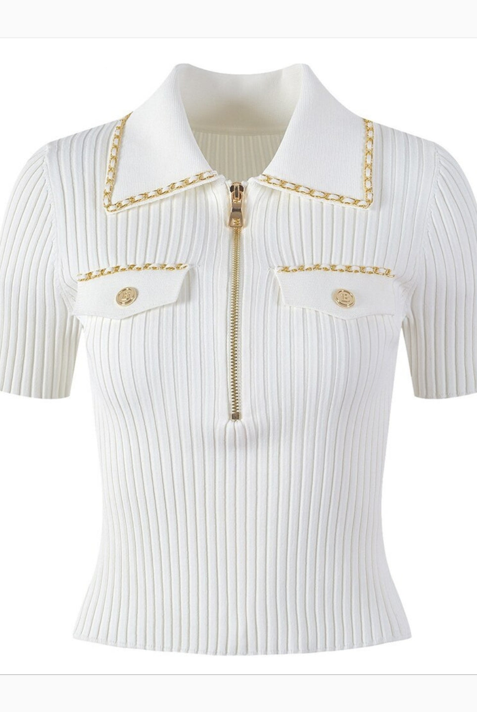 Ashore Boutique 2023 Summer Luxury Chain Design Polo Collar Slim Short Women Y2K Mini