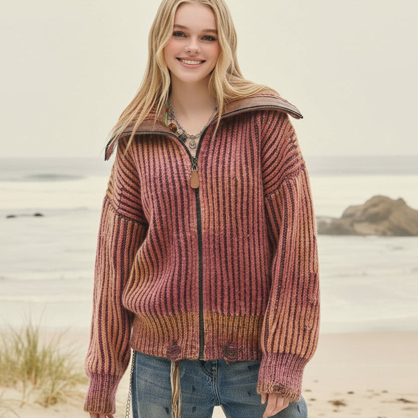 Workwear stone washed sweater cardigan