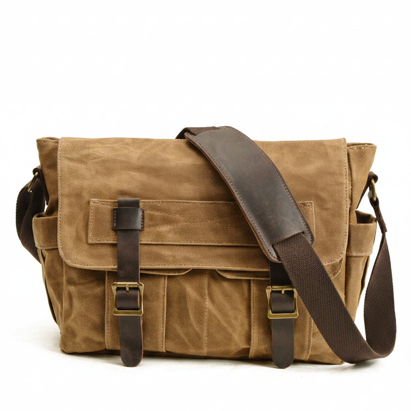 Rugged durability unisex canvas crossbody bag combines