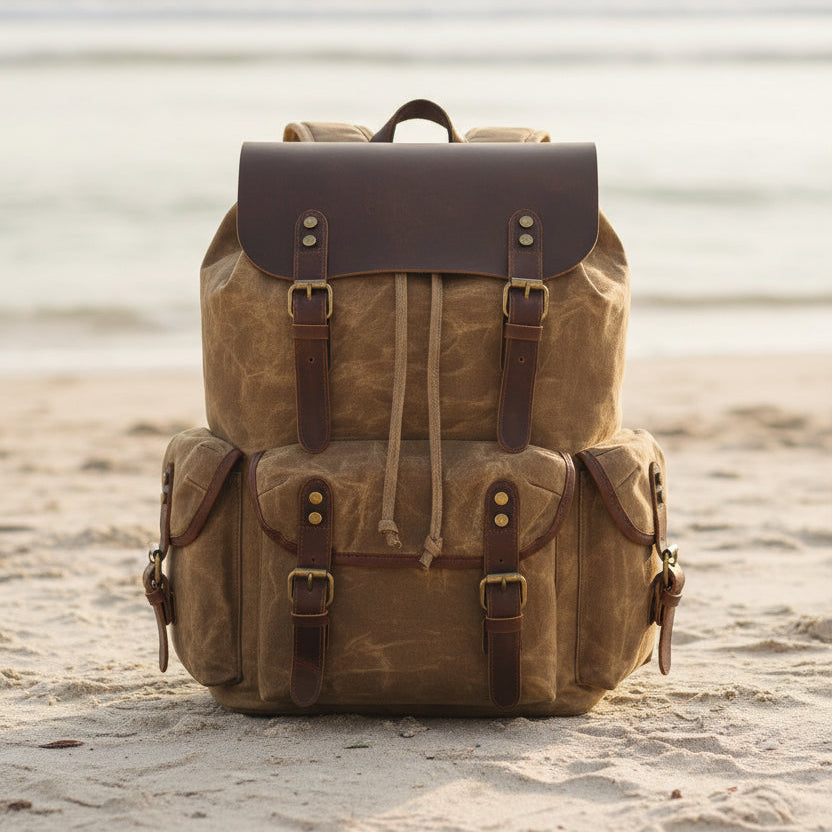 Outdoor Canvas Leather Backpack Unisex