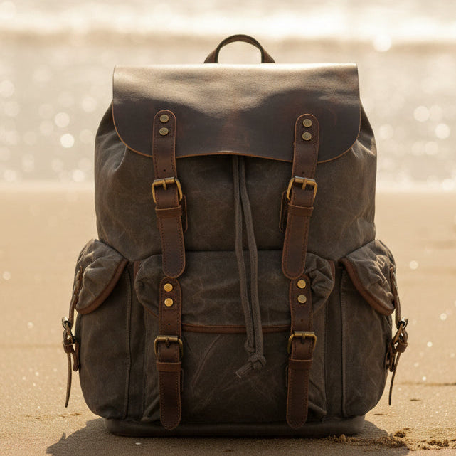Outdoor Canvas Leather Backpack Unisex