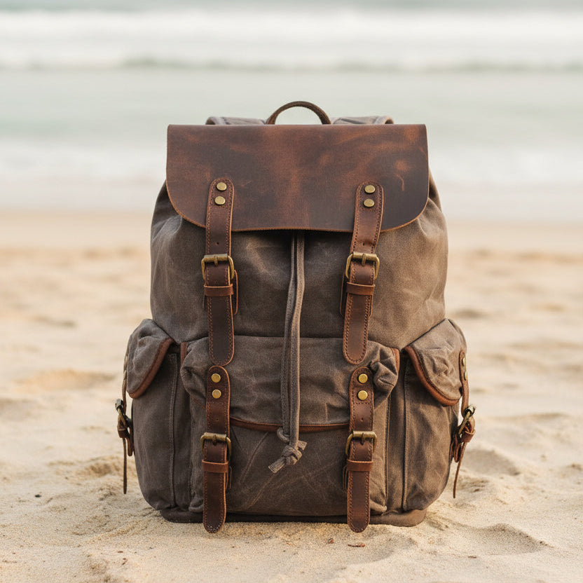 Outdoor Canvas Leather Backpack Unisex