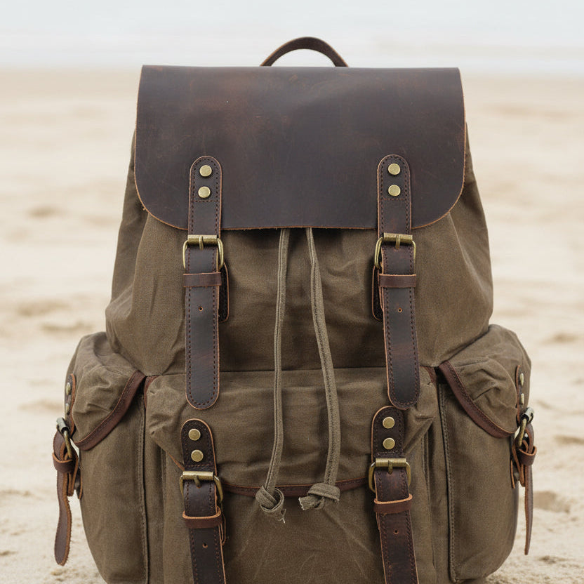 Outdoor Canvas Leather Backpack Unisex