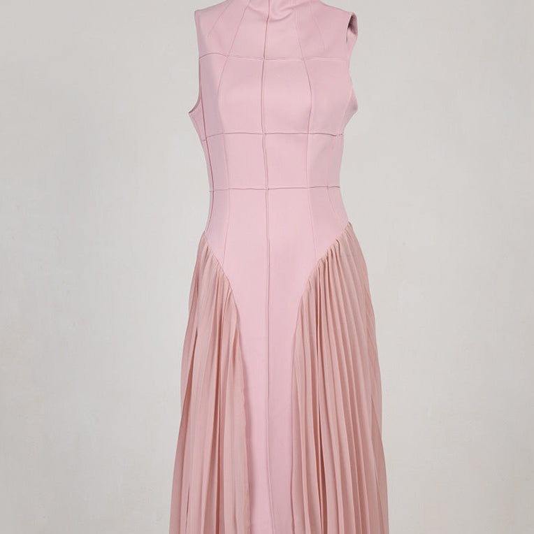 Ashore Shop Spring Sleeveless Dress Slim Top and Pleated Bottom Sleeveless Elegant Dresses