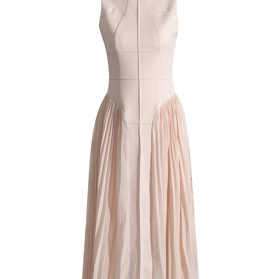 Ashore Shop Spring Sleeveless Dress Slim Top and Pleated Bottom Sleeveless Elegant Dresses