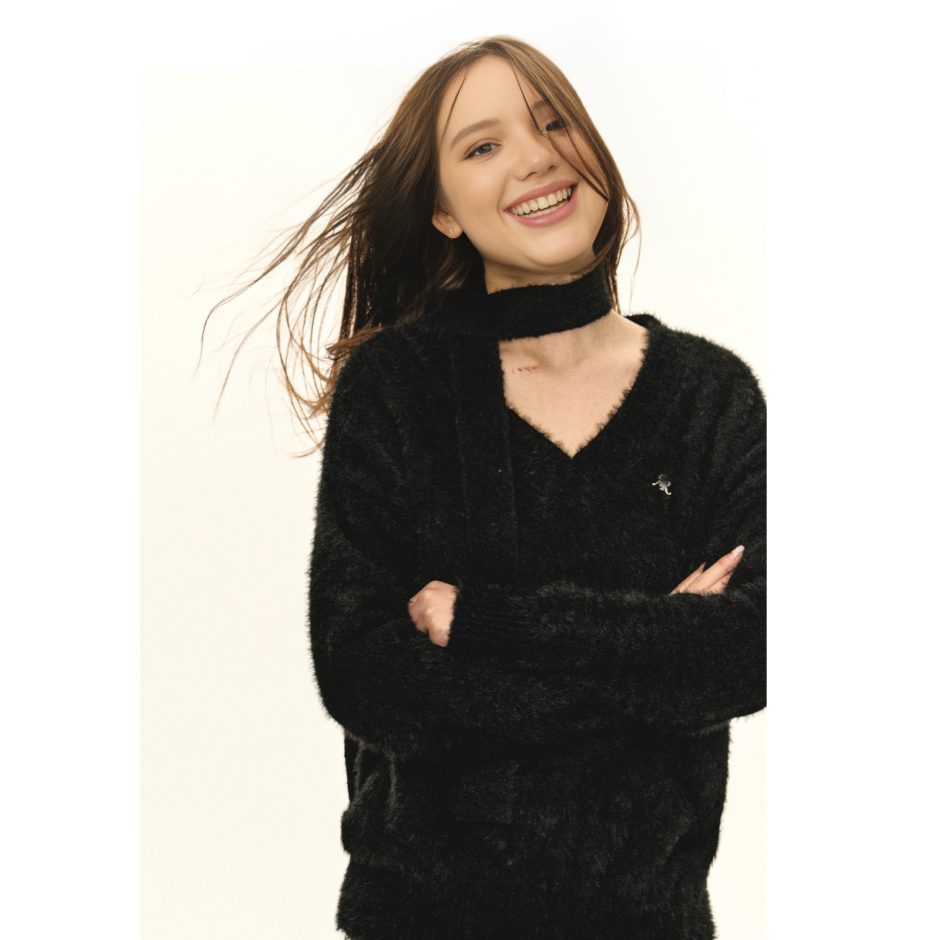 Solid Mohair Sweater with Matching Mohair Scarf Loose Fit