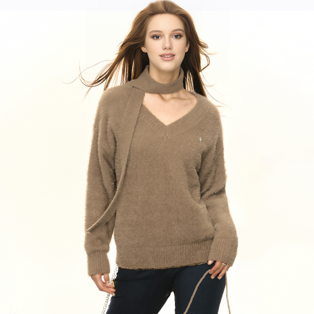 Solid Mohair Sweater with Matching Mohair Scarf Loose Fit