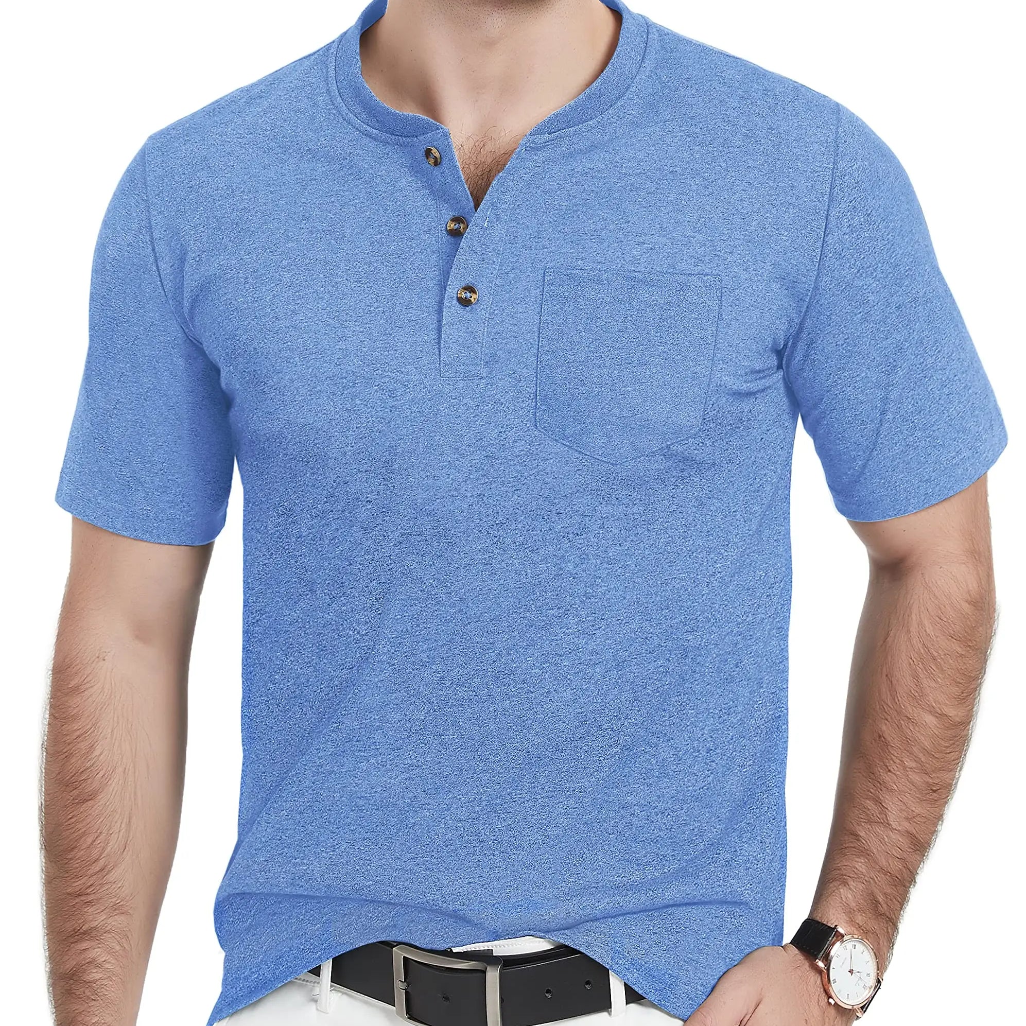 Summer Mens Cotton Henley T-shirts Casual Short Sleeve Tee Shirts-1a
