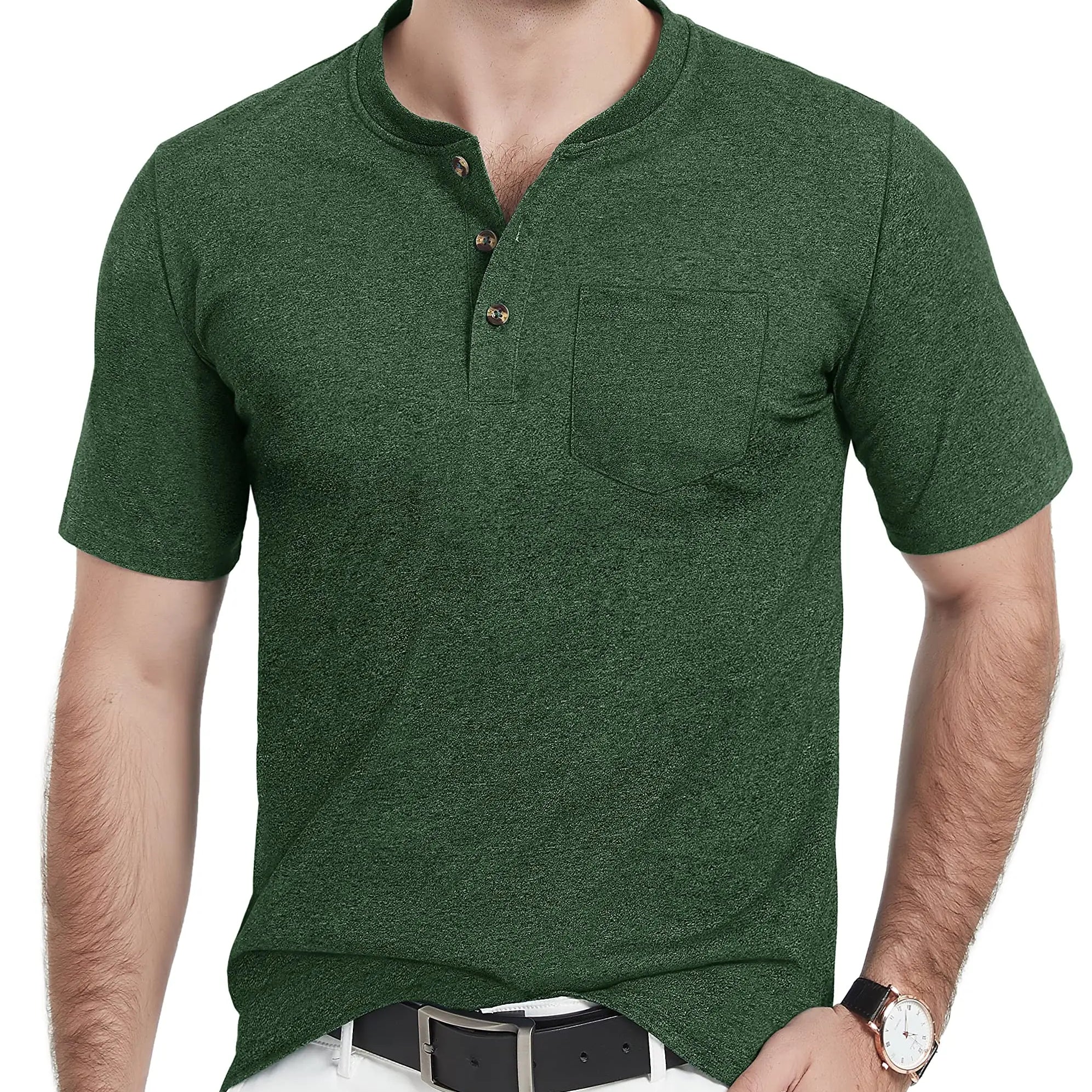 Summer Mens Cotton Henley T-shirts Casual Short Sleeve Tee Shirts-212a