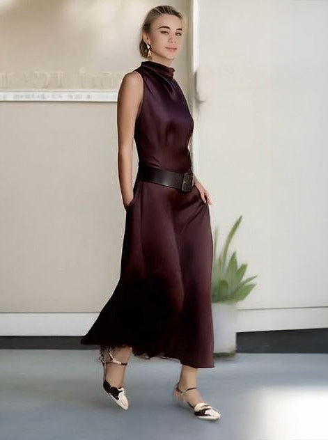 Summer_Satin_Dress_ASHORE_Shop_Refined_Sleeveless_Brown_Satin_Dress-1