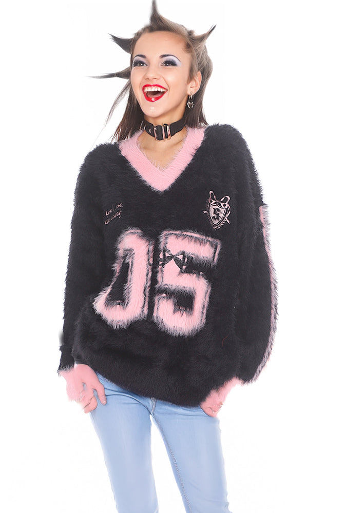 Trendy Sporty Mohair sweater V neck long sleeve oversize pull over sweater ashore shop-4