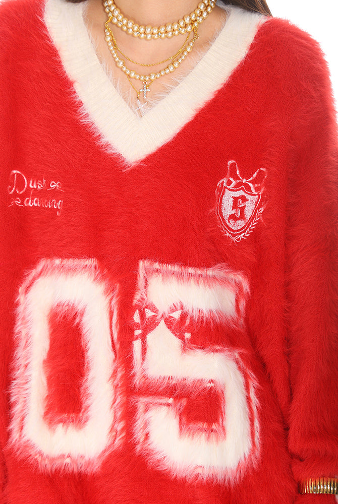 Trendy Sporty Mohair sweater V neck long sleeve oversize pull over sweater ashore shop-6