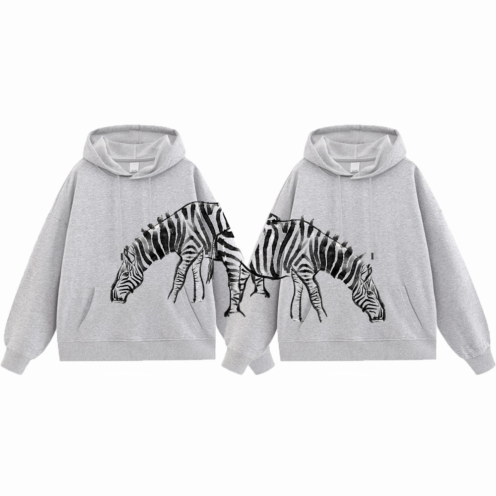 Dual Match Hoodies Unisex Valentine Hand Painting Zebra Matching Hoodies