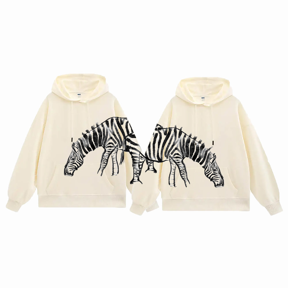 Dual Match Hoodies Unisex Valentine Hand Painting Zebra Matching Hoodies