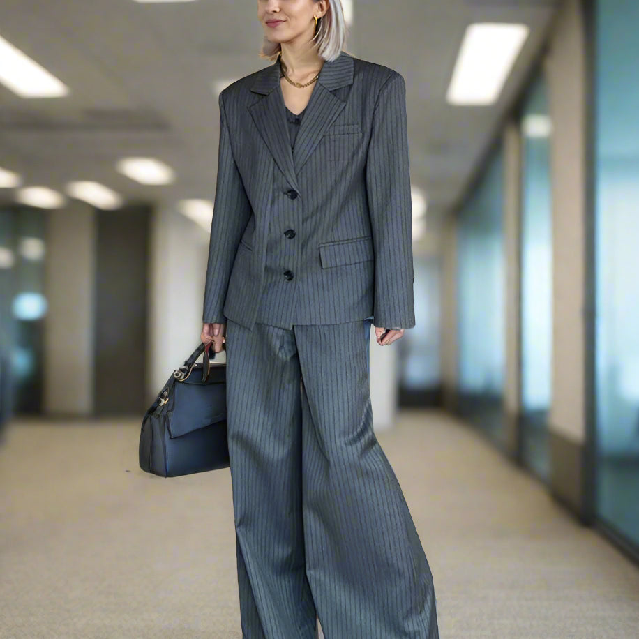 Ashore Fit Pinstripe Blazer and pant sets Trendy Loose Fit