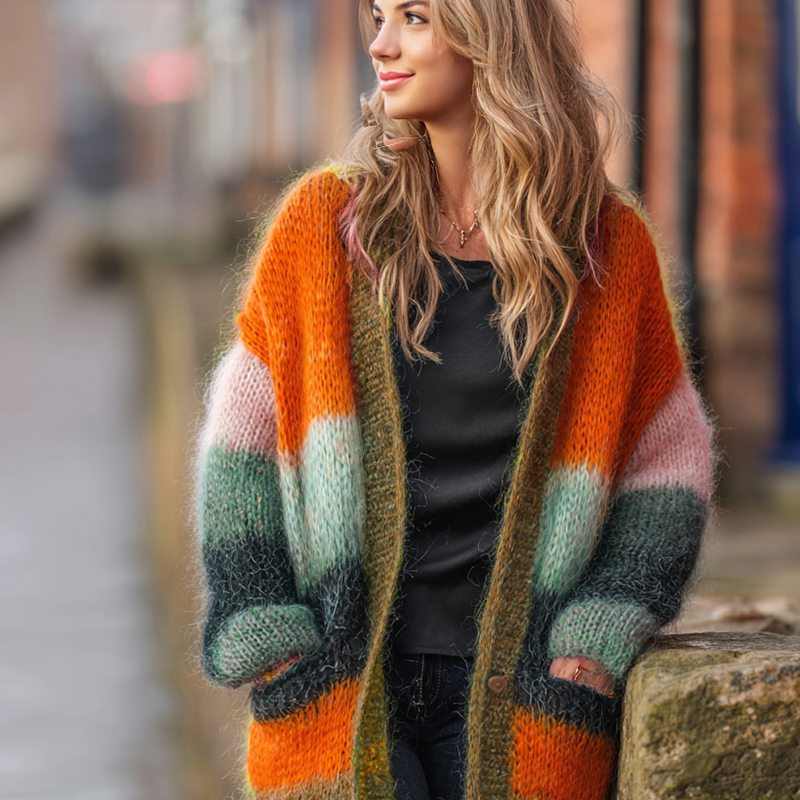 Ashore Color Block Loose Fit Cardigans