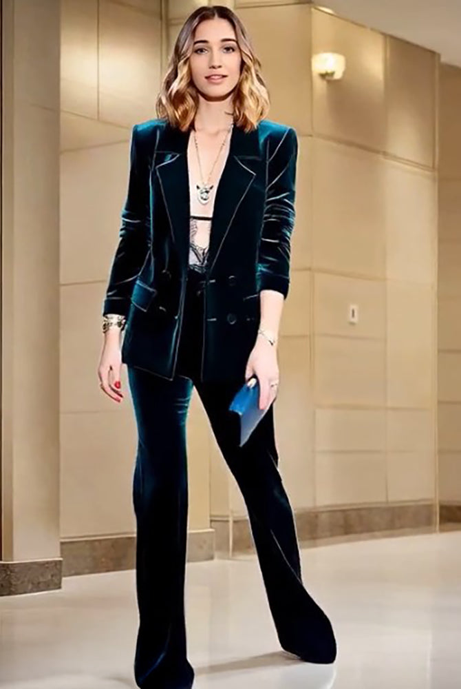 Velvet_Blazer_Pants_Women_Set_Purple_Brown_Autumn_Winter_New