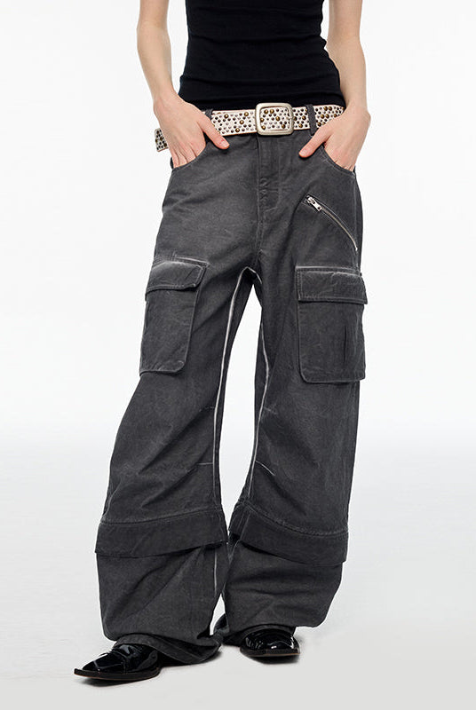 Washed-Denim Jeans-cargo-pocket