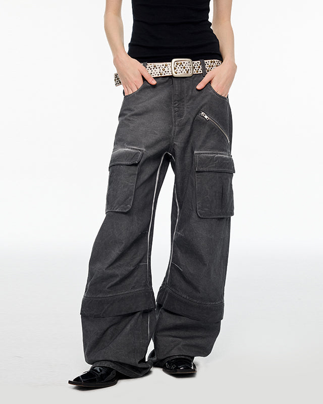 Washed-Denim Jeans-cargo-pocket