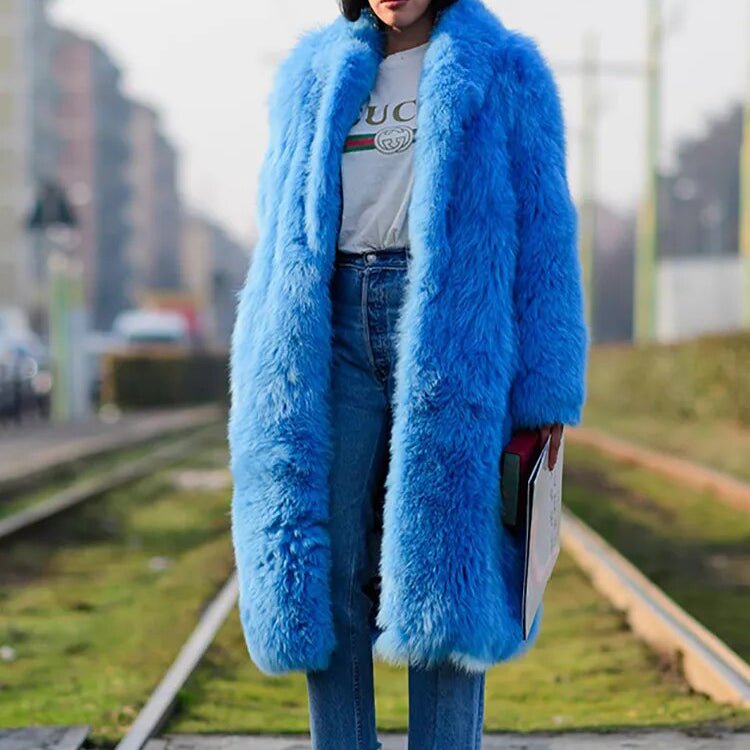 Winter Women High Quality Faux Fur Coat Luxury Long Fur Coat Midi Length