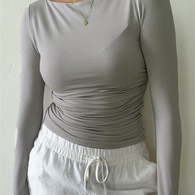 Women-Solid-Color-T-shirt-Autumn-Tops-Long-Sleeve-Boat-Neck-Slim-Fit-Shirts-3