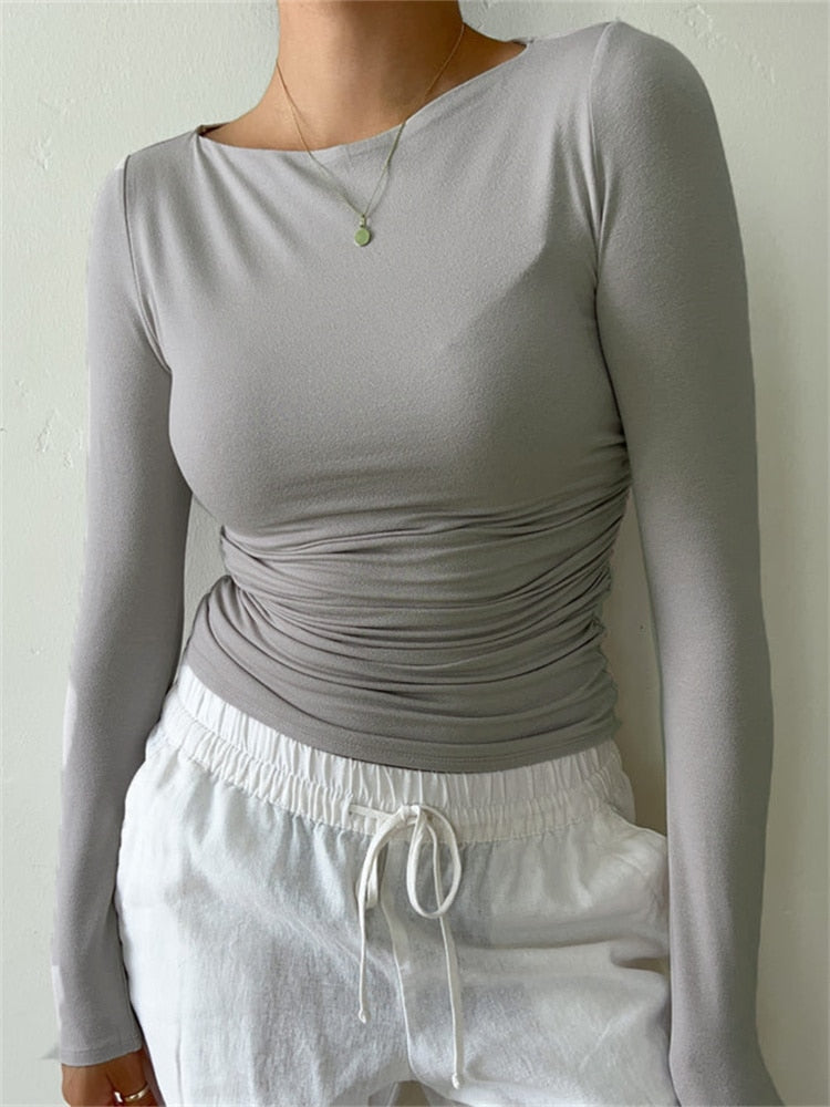 Women-Solid-Color-T-shirt-Autumn-Tops-Long-Sleeve-Boat-Neck-Slim-Fit-Shirts-3