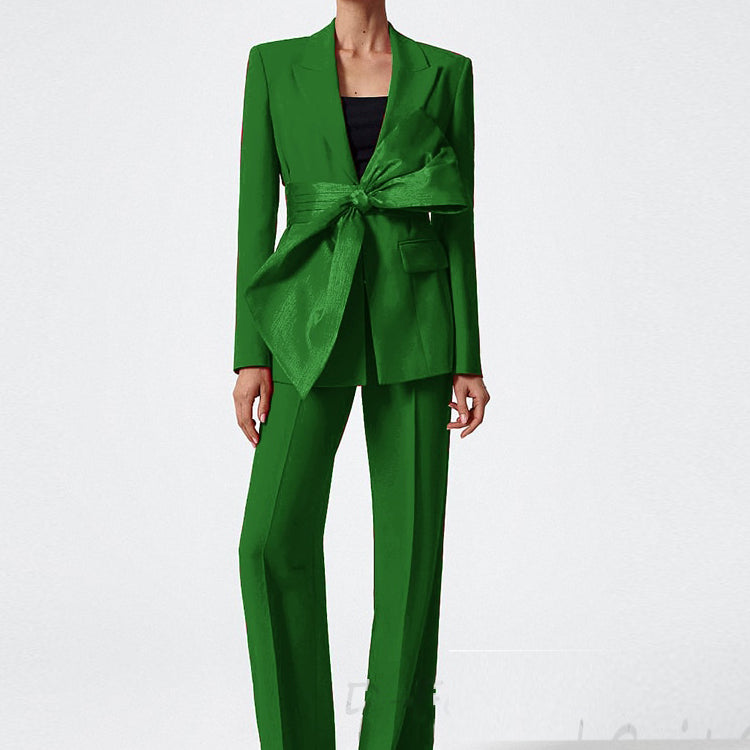 Women's 2-Piece High Street Suit Tailored Tailored Pointed Lapel Party Tuxedo Pants Set Womens Clothing Dresses for Prom Top Red