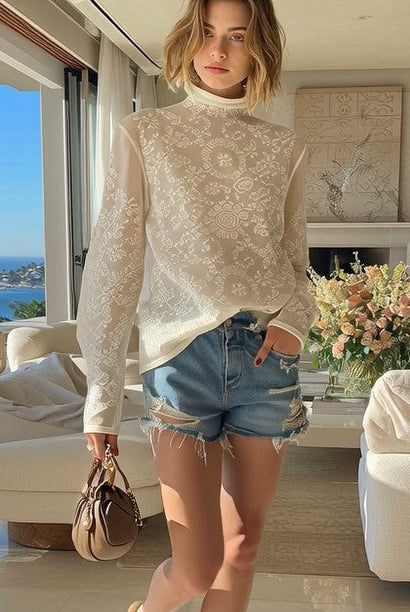 Women_3D_Raised_Jacquard_Knitted_Tops_Blouse_with_curl_edge-2