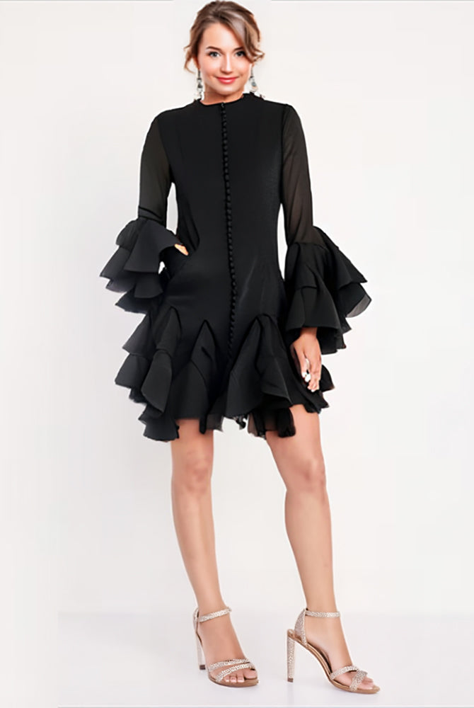 Women_long_sleeve_layered_ruffled_hem_short_and_long_dresses-1