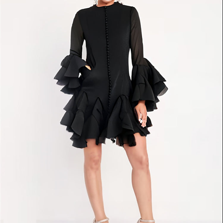 Women_long_sleeve_layered_ruffled_hem_short_and_long_dresses-1