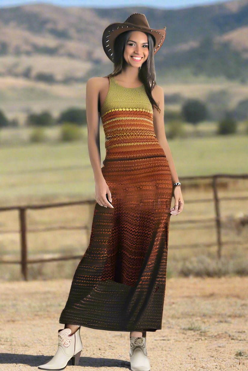 Women_s_Knitted_Gradient_Orange_Stripe_Western_Maxi_A-Line_Dress