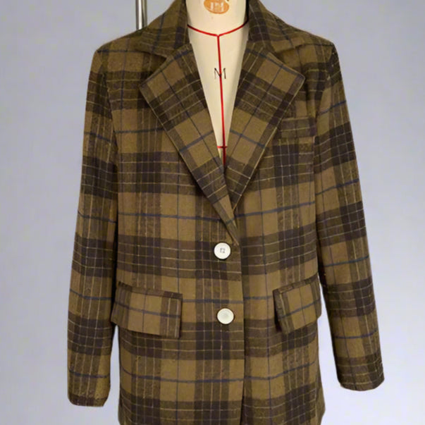 Women_travel_plaid_two_piece_sets_top_blazer_jacket_with_wide_leg_matching_pant-1