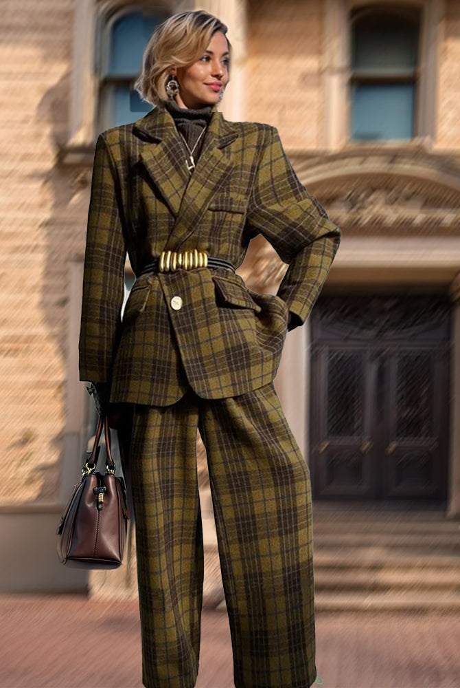 Women_travel_plaid_two_piece_sets_top_blazer_jacket_with_wide_leg_matching_pant