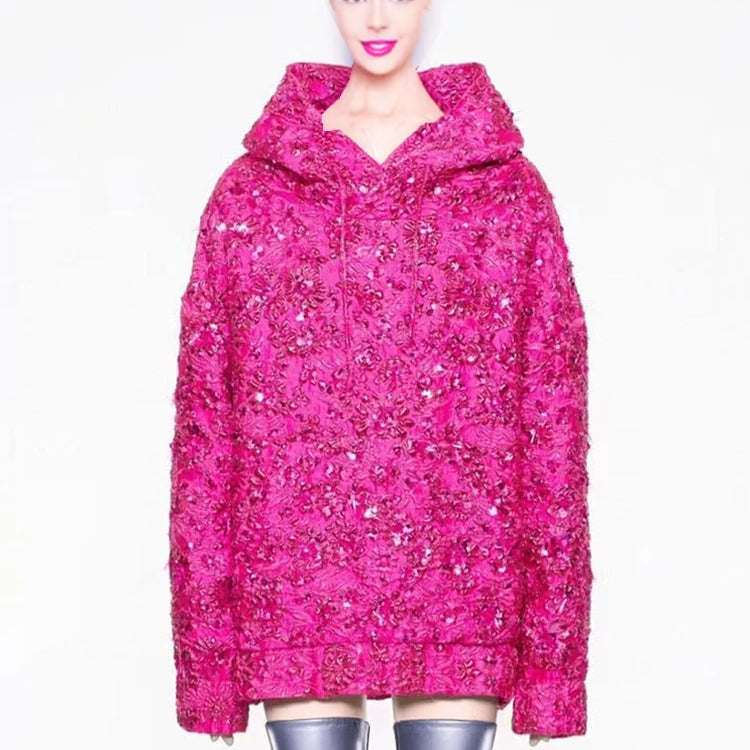 Ashore Boutique 2024 Designer Tops Women's Jacquard Beaded Loose Hooded Hoodie