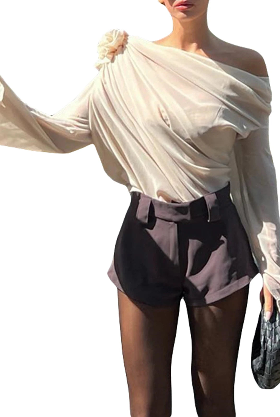 -ashoreshop-womens-spring-tops-Women-s-Chiffon-Blouse-Loose-Fitting-One-Shoulder-Slash-Neck-3D-Flower-tops-8